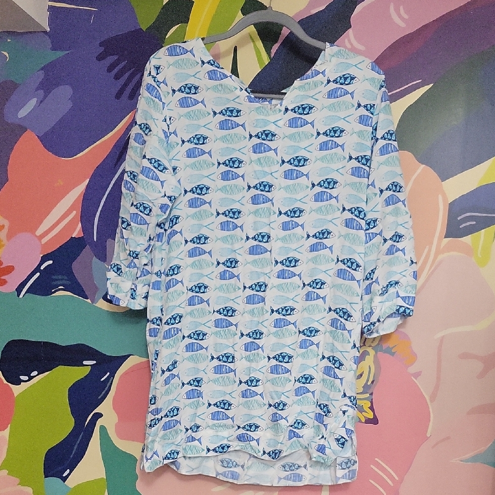 Tybee Island Blue Fish Pattern Dress